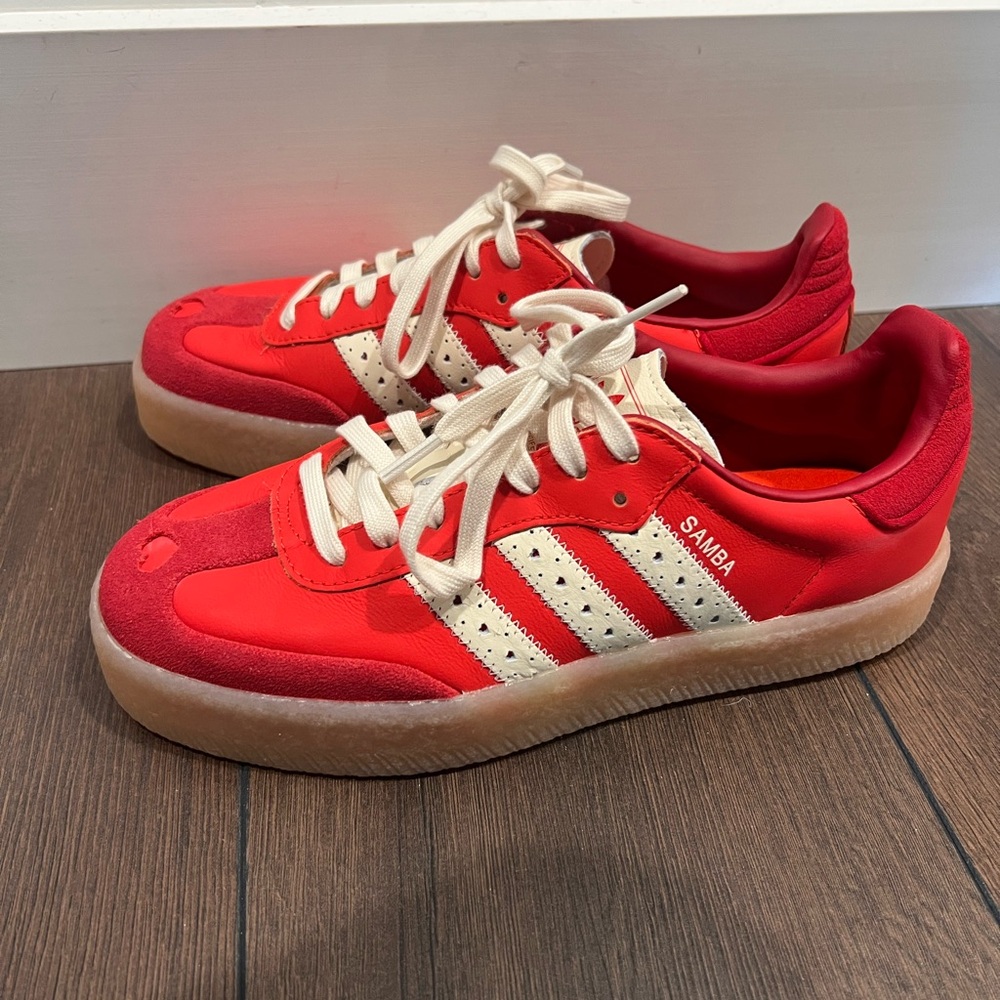 Adidas Samba Bright Red and Cream w/ Heart Detail